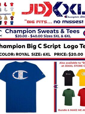 Big & Tall Champion Big C Logo T Shirt 6XL Royal